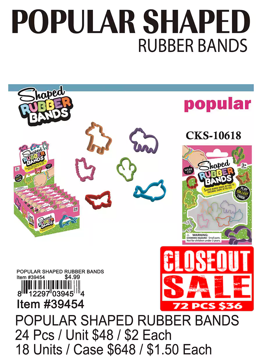 Popular Shaped Rubber Bands - Closeout 288 Pcs.